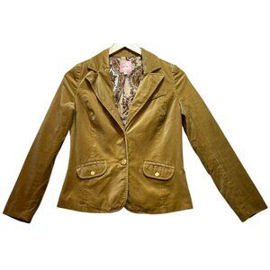 Old Navy Women's Velvet 2 Button Blazer Jacket Long Sleeve Size S Khaki Tan